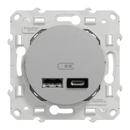 Prise chargeur double usb A+C 12W à assembler Odace, SCHNEIDER ELECTRIC, aluminium