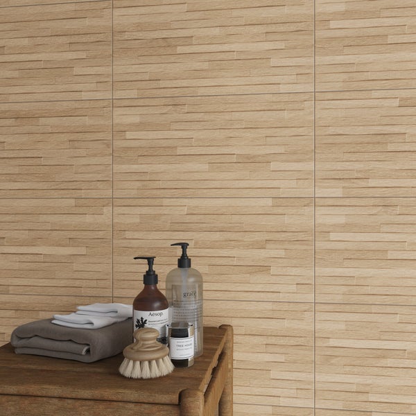 Carrelage mural effet relief 3d bois naturel mat l.25 x L.50 cm Tic ARTENS, 2m2
