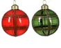 Boule Noel verre d8 transparente rouge/vert croisillons or paillete-pc
