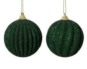 Boule Noel mousse d8cm vert pin paillettes/perles rocaille 2 var-unite