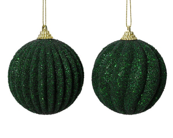 Boule Noel mousse d8cm vert pin paillettes/perles rocaille 2 var-unite