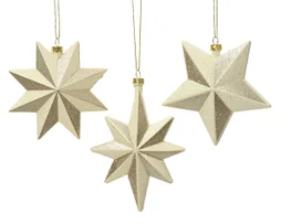 Deco Noel a suspendre plastique etoile or paillete 3 variantes -unite