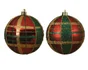 Boule Noel plastique d8cm rouge mat/brill carreaux vert/or paillet-pc