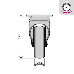 Roulette pivotante à platine, Diam.75 mm