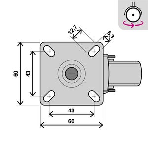 Roulette pivotante à platine, Diam.75 mm