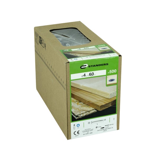 Lot de 500 vis acier tête fraisée pozidriv STANDERS, diam.4 x L.60 mm
