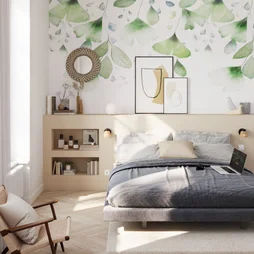 Papier peint panoramique Bilboa ginko vert, l.159 x H.280 cm