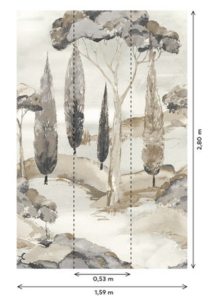 Papier peint panoramique Canopy gris l.159 x H.280 cm
