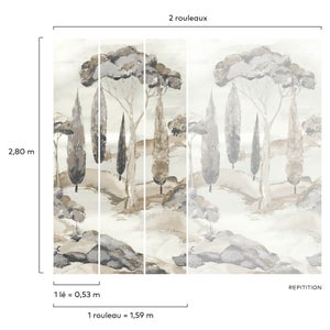 Papier peint panoramique Canopy gris l.159 x H.280 cm