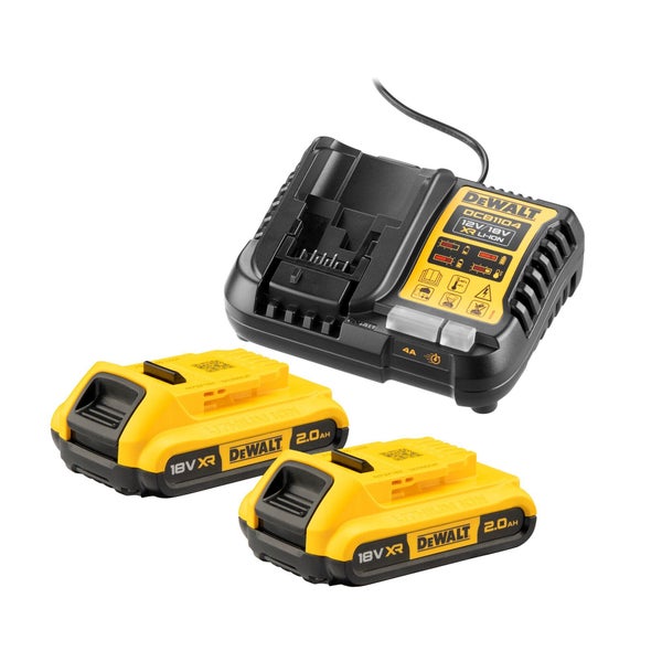 Lot de 2 batteries et 1 chargeur DEWALT, 18 V, 2 Ah Dcb1104d2-qw lithium-ion