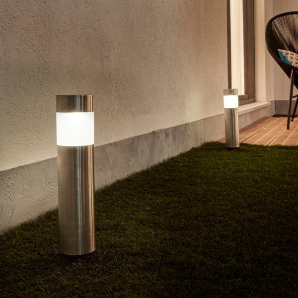 Lot 2 balises solaires à piquer H.39 cm blanc neutre, 2 Lm , inox Praia INSPIRE