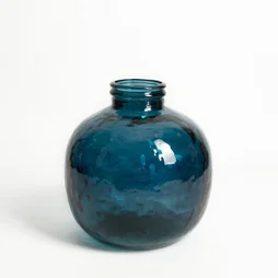 Vase en verre recyclé, OXANE, diam.32 x H.35 cm, bleu
