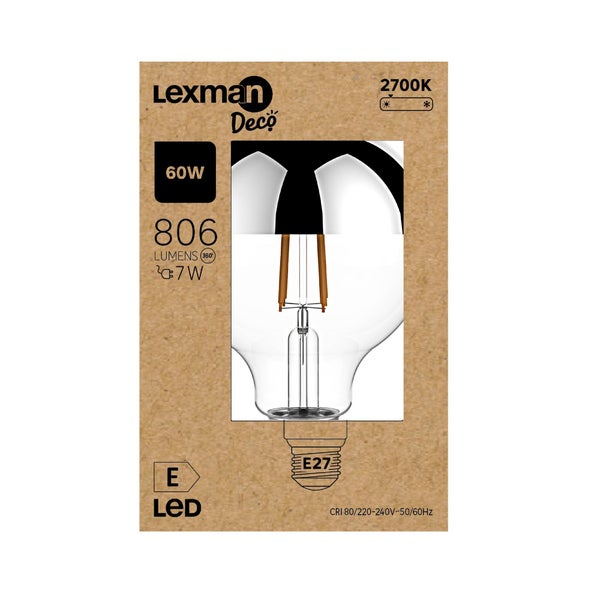 Ampoule led à filament, LEXMAN,  E27 806Lm = 7W, argenté