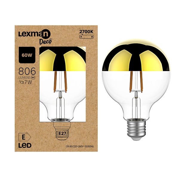 Ampoule led à filament, LEXMAN,  E27 806Lm = 7W, doré