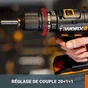 Perceuse à percussion 20 V WORX Wt375.1, 50 Nm + 2 batteries 2Ah
