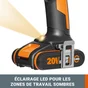 Perceuse à percussion 20 V WORX Wt375.1, 50 Nm + 2 batteries 2Ah