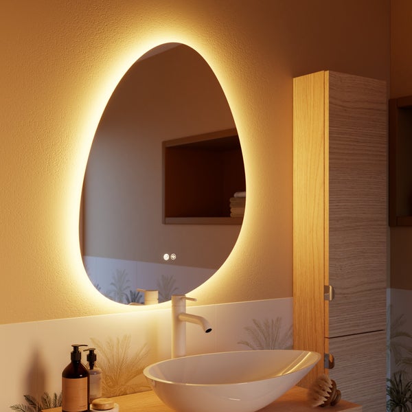 Miroir lumineux galet l.60 x H.80 cm Modern, anti-buée, variateur intensité SENSEA