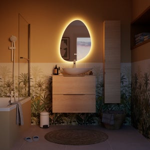 Miroir lumineux galet l.60 x H.80 cm Modern, anti-buée, variateur intensité SENSEA