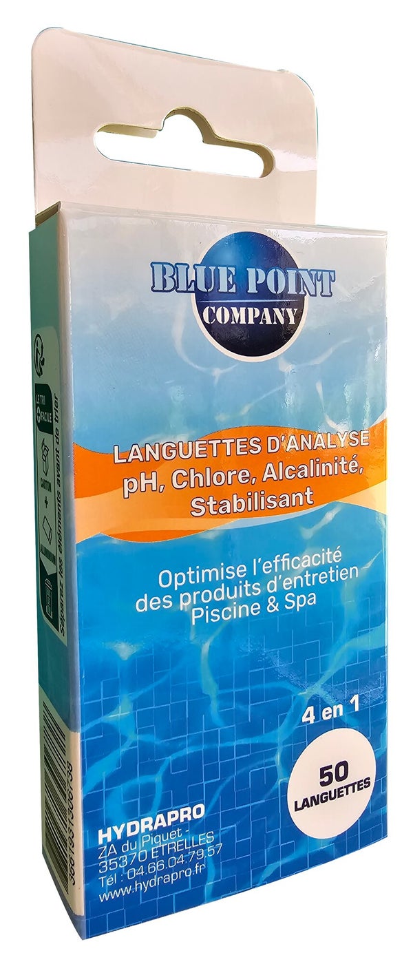 Languettes d'analyse pour piscine, ph, chlore, alcalinité et stabilisant