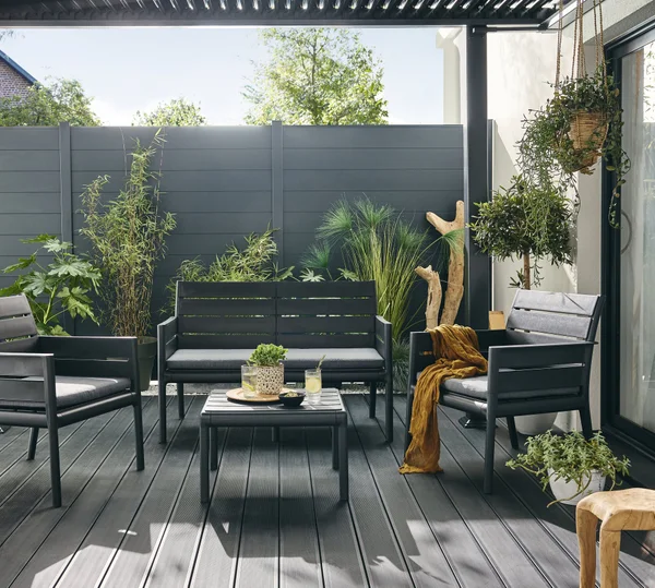 Salon bas de jardin PANKA anthracite résine recyclée, 4 personnes