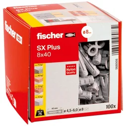 Boite de 100 chevilles à expansion nylon SX Plus FISCHER, diam.8 x L.40 mm