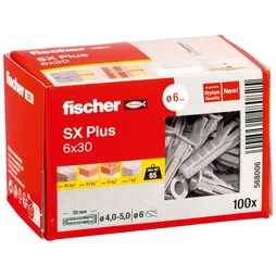Boite de 100 chevilles à expansion nylon SX Plus FISCHER, diam.6 x L.30 mm