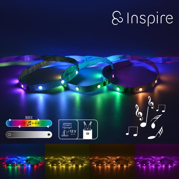 Kit ruban led, faxe 3m, RGBW IC couleurs dynamiques/synchro musique, 12v pour van camping car, INSPIRE