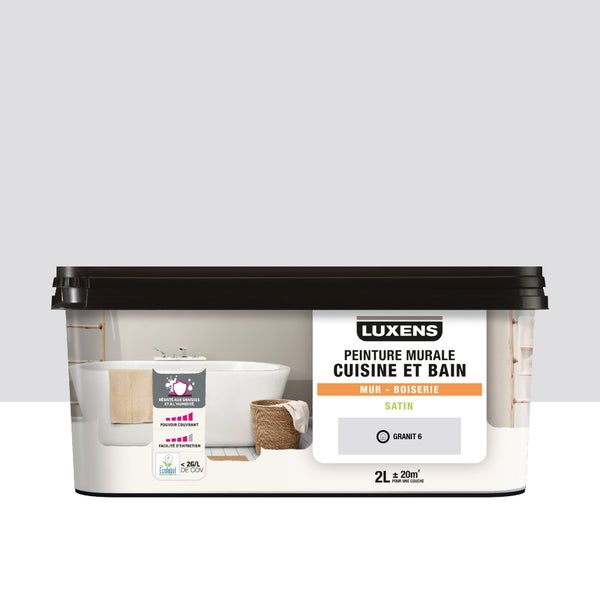 Peinture mur cuisine et bain, LUXENS granit 6 satin, 2 litres