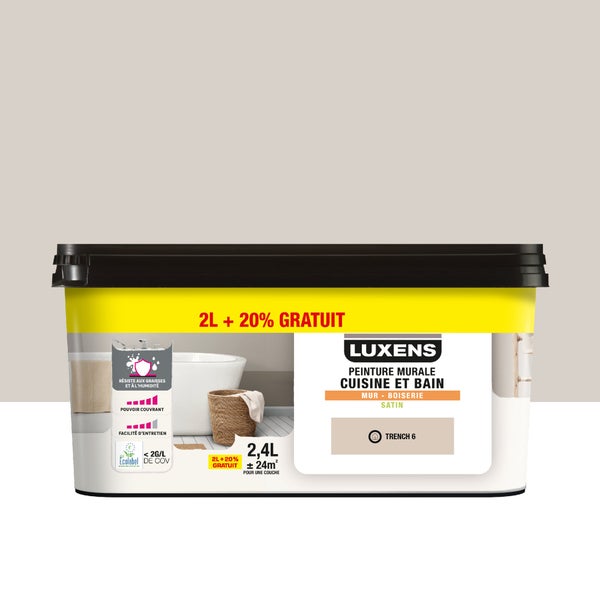 Peinture mur trench 6 satin LUXENS Cuisine et bain 2.5L+20% gratuit