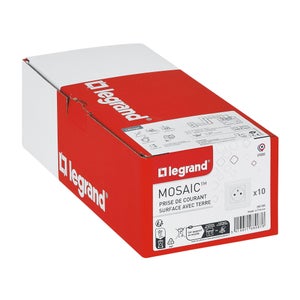 Lot de 10 prises avec terre, complet, LEGRAND Mosaic, blanc