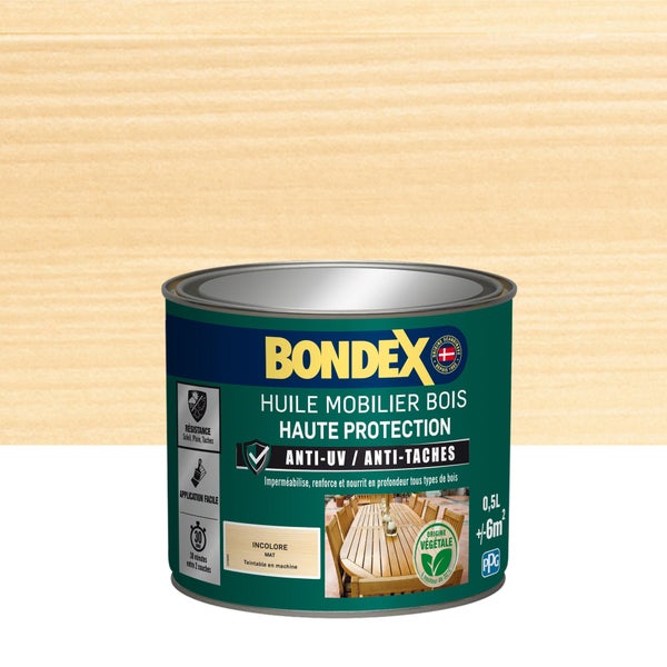 Huile BONDEX mobilier bois haute protection incolore mat, 0.5 L