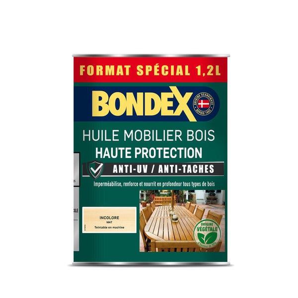 Huile BONDEX mobilier bois haute protection incolore mat, 1.2 L