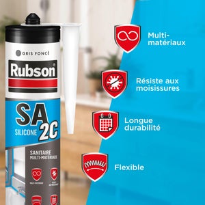 Mastic sanitaire silicone acetique RUBSON gris foncé cartouche 280ml