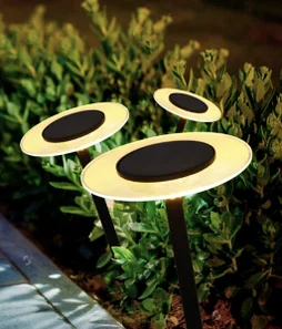 Balise solaires à piquer Ufo, blanc chaud, noir, lot de 2, LUMISKY