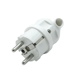 Fiche électrique mâle 2 pôles + terre, connexion sur le côté, 16 A, blanc