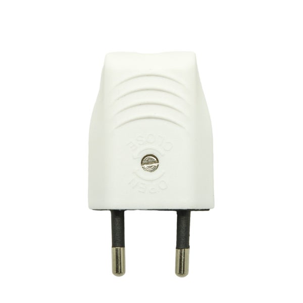 Fiche électrique mâle 2 pôles, connexion en haut, 6 A, blanc