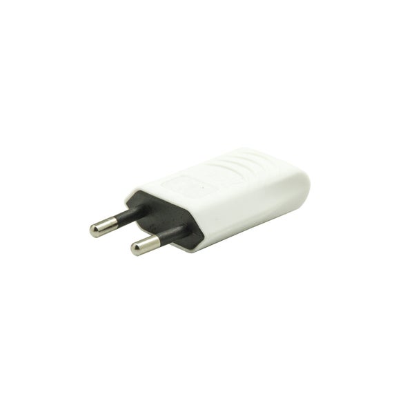 Fiche électrique mâle 2 pôles, connexion sur le côté, 6 A, blanc