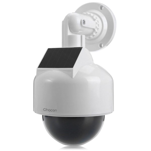 Camera factice en dome avec panneau solaire chacon blanc