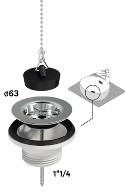 Bonde lavabo diam. 63 mm + bouchon avec chaîne EQUATION