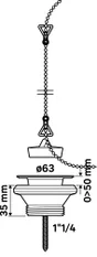 Bonde lavabo diam. 63 mm + bouchon avec chaîne EQUATION
