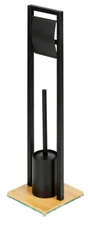 Support de papier toilette avec brosse WC BAMBUSA, avec base en bambou, noir, WENKO