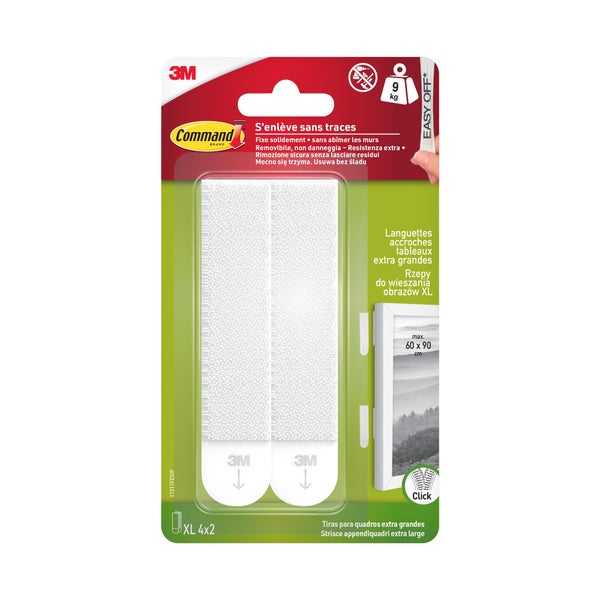 Lot de 4 Languette adhésive 4têtes Xl COMMAND blanc