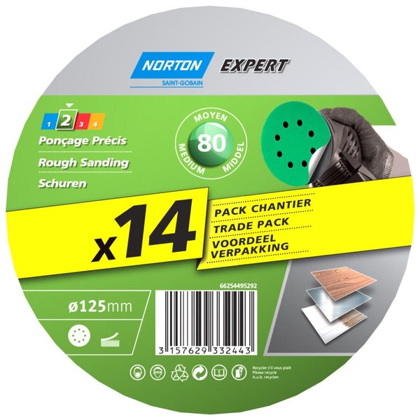 Lot de 14 disques abrasifs l.125 x L.125 mm grain 80