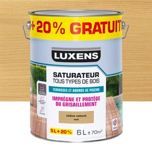 Saturateur pour bois extérieur LUXENS chêne naturel mat 5L+20% gratuit