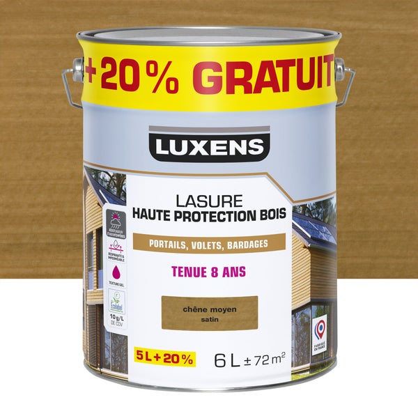 Lasure LUXENS 8 ans chêne moyen satiné 5 litres + 20 % gratuit