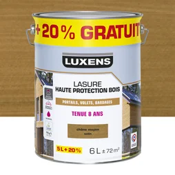Lasure LUXENS 8 ans chêne moyen satiné 5 litres + 20 % gratuit