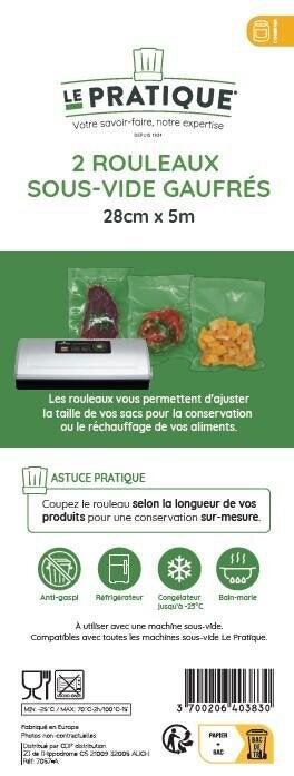 rouleau d'emballage sous vide gaufre 28x500cm le pratique lot de 2