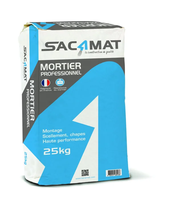 Mortier professionnel, pret a l'emploi gris SACAMAT, 25 kg