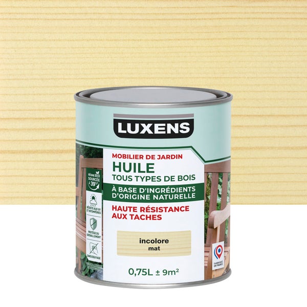 Huile pour bois extérieur LUXENS Biosourcée incolore mat 0.75 l