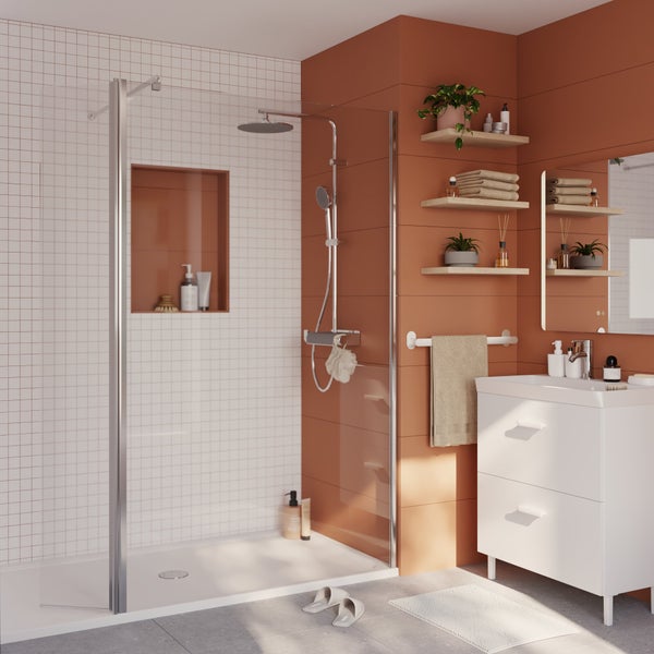 Déflecteur pour paroi de douche verre transparent, l.30 cm, Ep. 6 mm chromé Easy